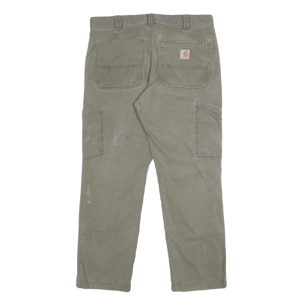 CARHARTT Mens Cotton Blend Olive Relaxed Fit Straight Trousers W34 L30 Workwear