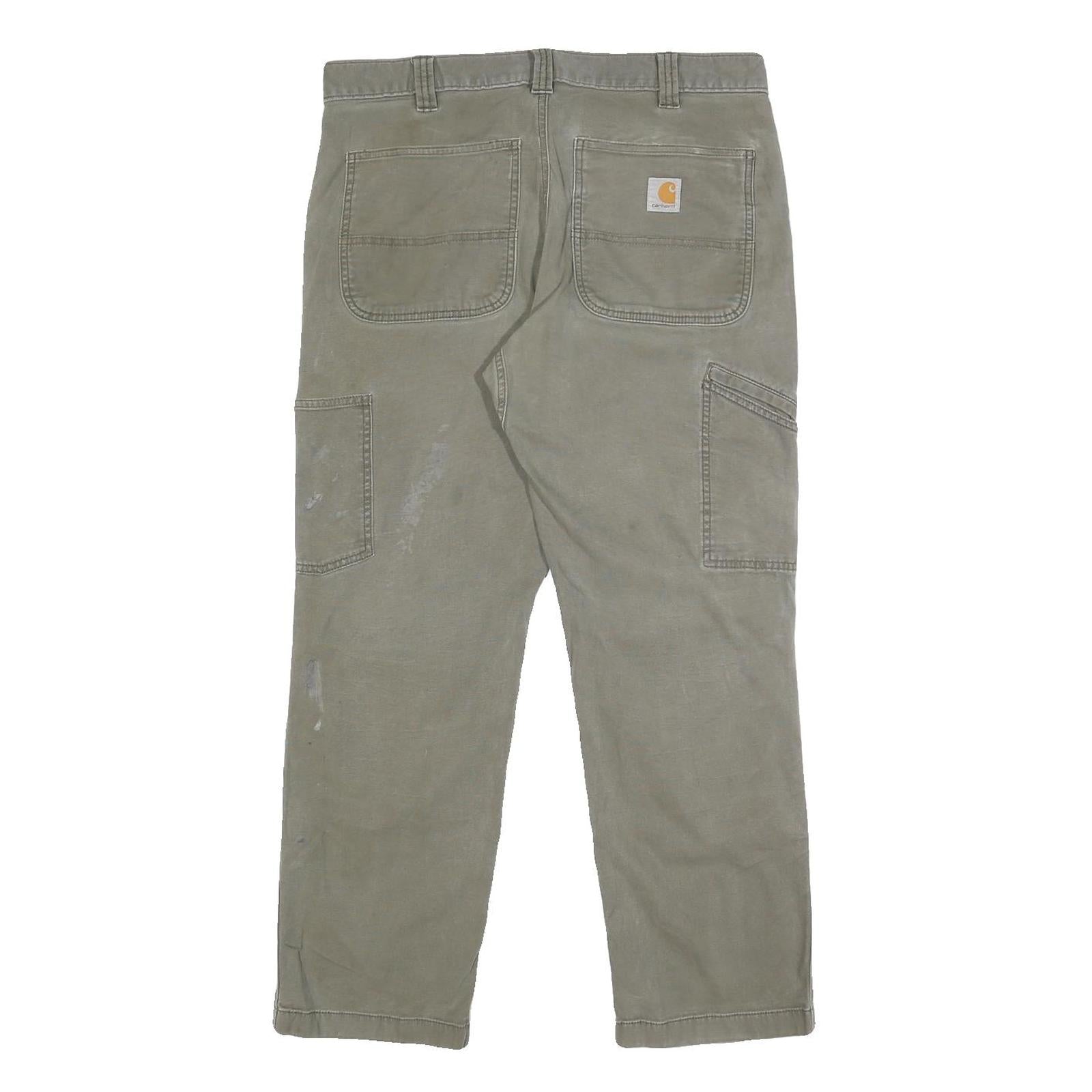 CARHARTT Mens Cotton Blend Olive Relaxed Fit Straight Trousers W34 L30 Workwear