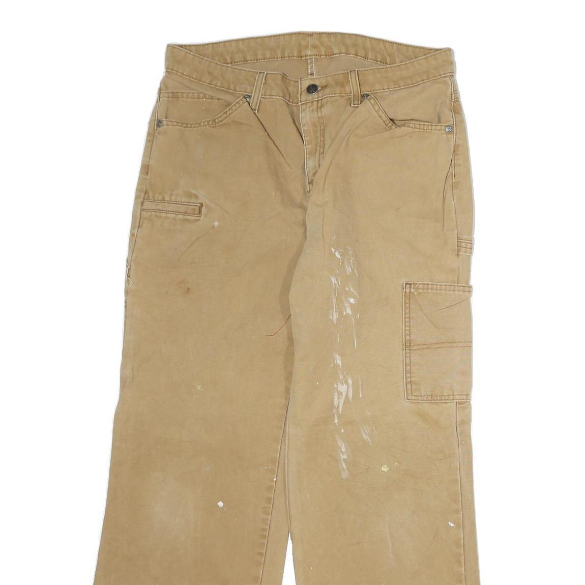 DICKIES Mens Cotton Blend Beige Regular Fit Straight Leg Trousers W32 L29