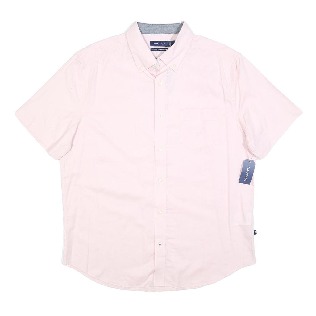NAUTICA Mens Pink Cotton Blend Shirt L Classic Fit Button Down Collar Casual