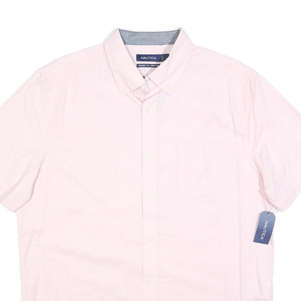 NAUTICA Mens Pink Cotton Blend Shirt L Classic Fit Button Down Collar Casual