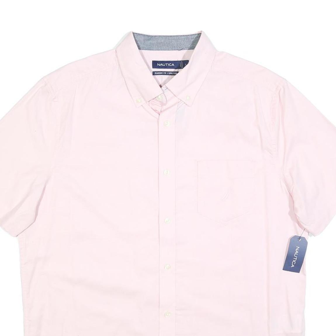 NAUTICA Mens Pink Cotton Blend Shirt L Classic Fit Button Down Collar Casual