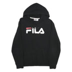 FILA Mens Black Hoodie M Cotton Blend Pullover Logo Print Casual