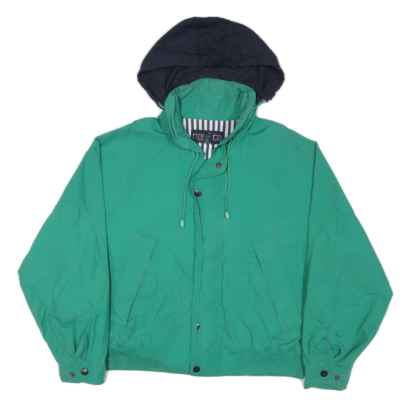 NAUTICA Mens Green & Navy Zip Jacket L Cotton Blend Casual Outdoor Hooded