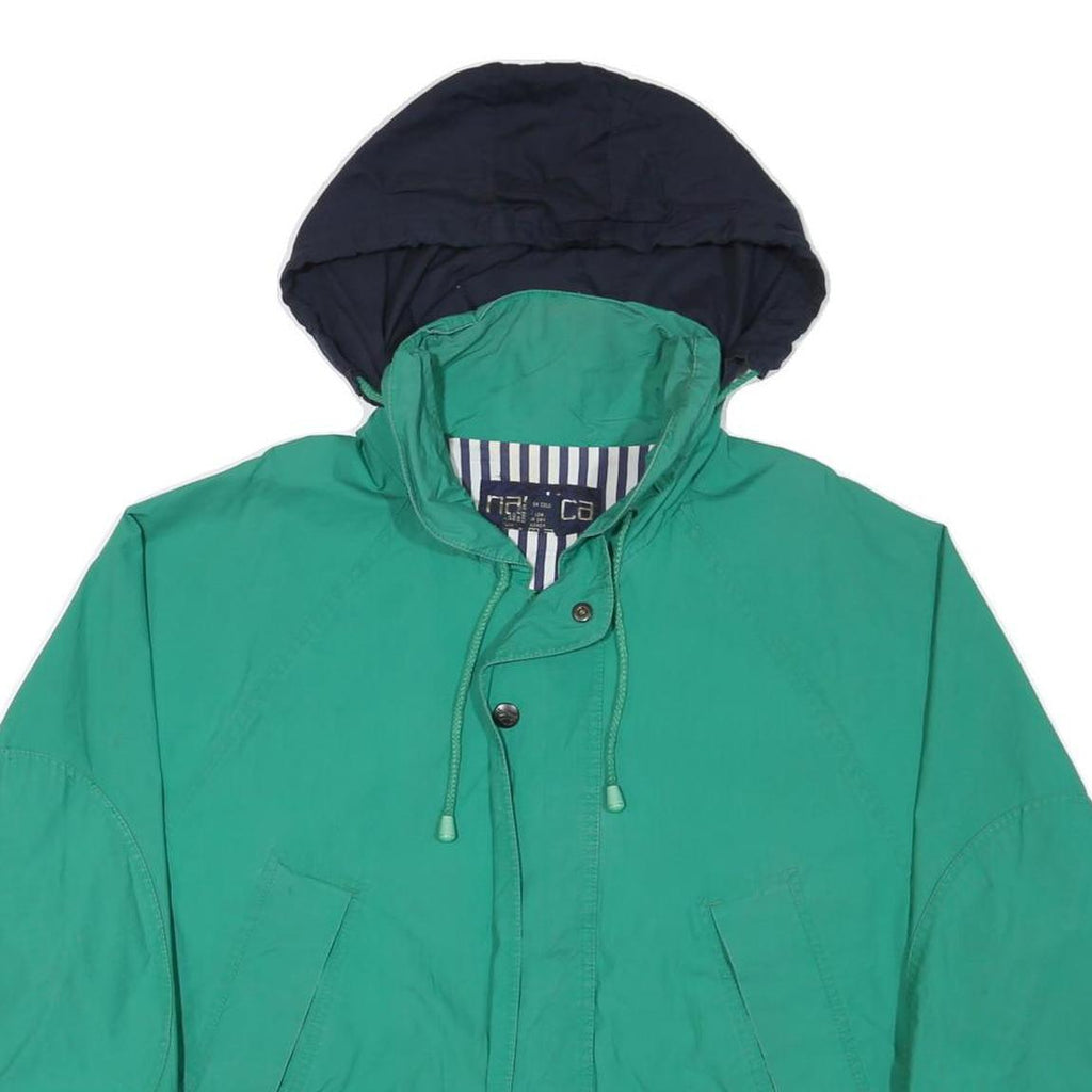 NAUTICA Mens Green & Navy Zip Jacket L Cotton Blend Casual Outdoor Hooded