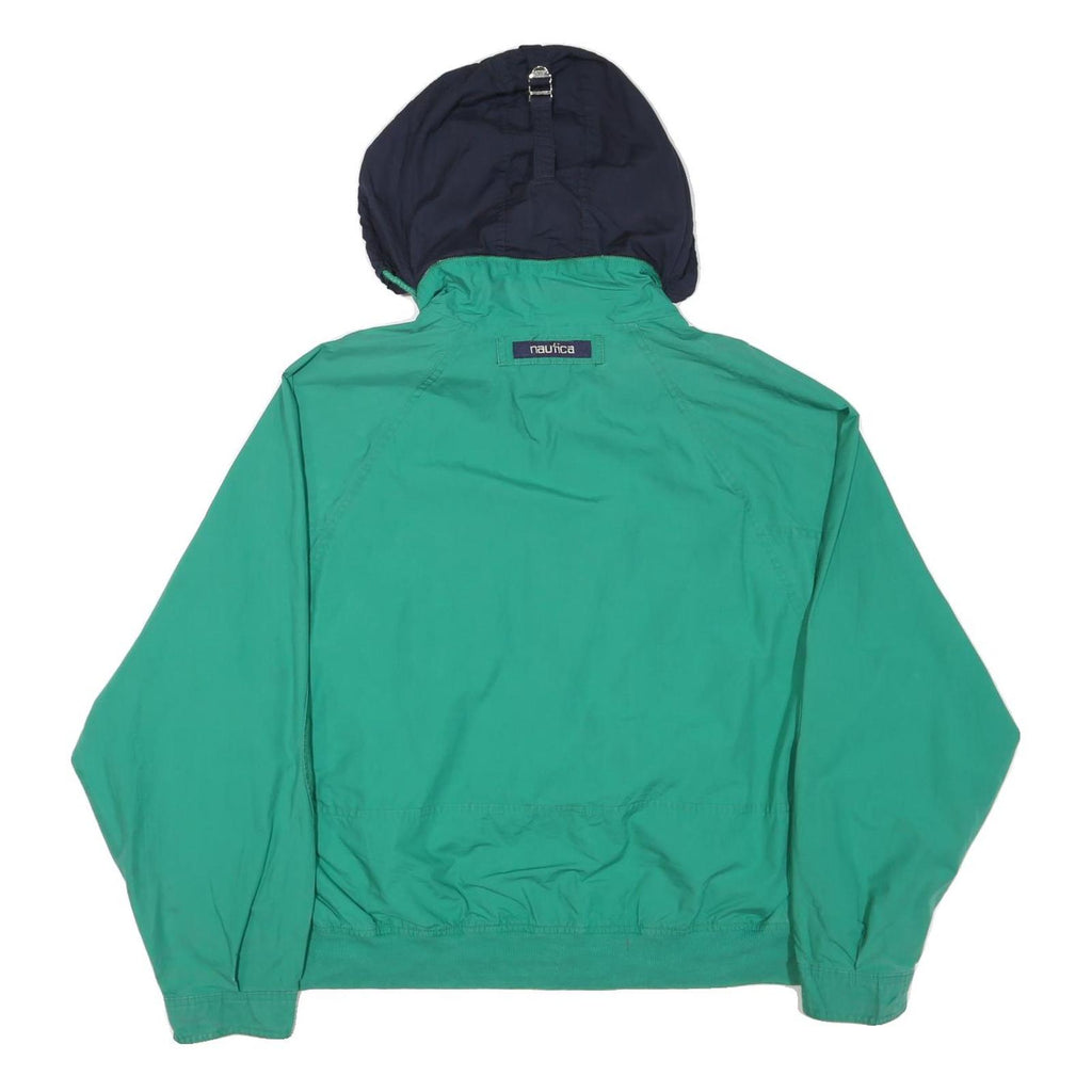 NAUTICA Mens Green & Navy Zip Jacket L Cotton Blend Casual Outdoor Hooded