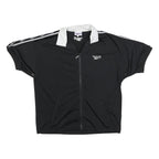 REEBOK Mens Black & White Track Jacket L Polyester Blend Zip Short Sleeve