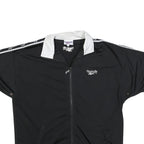 REEBOK Mens Black & White Track Jacket L Polyester Blend Zip Short Sleeve