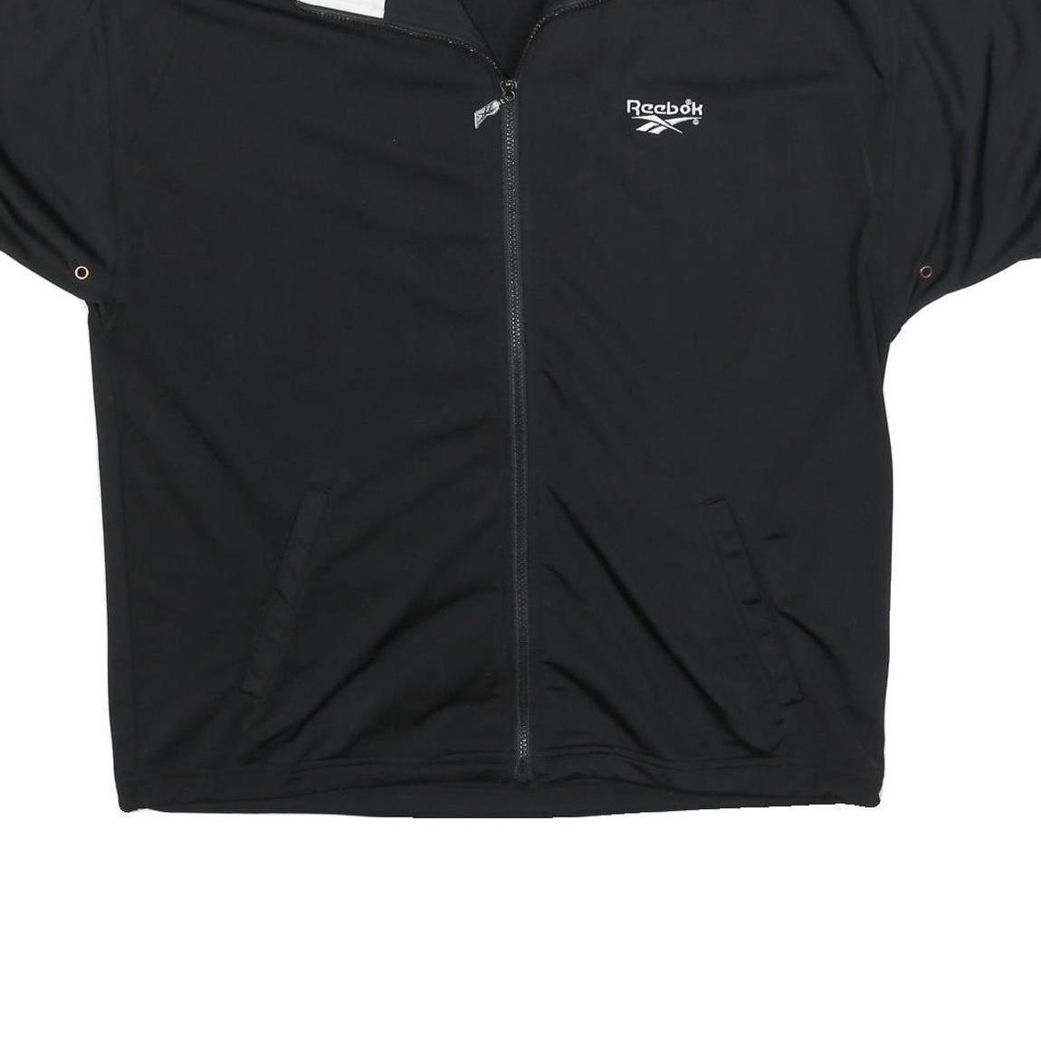 REEBOK Mens Black & White Track Jacket L Polyester Blend Zip Short Sleeve