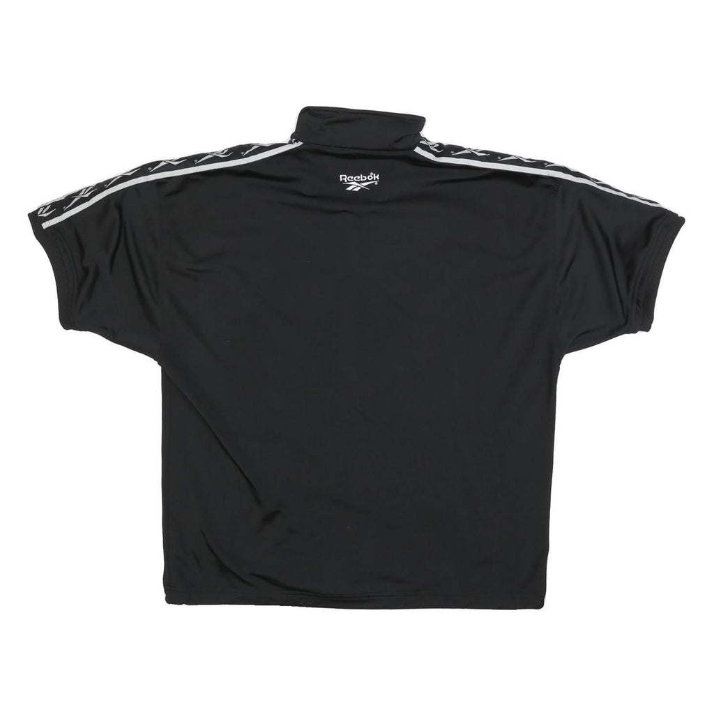 REEBOK Mens Black & White Track Jacket L Polyester Blend Zip Short Sleeve