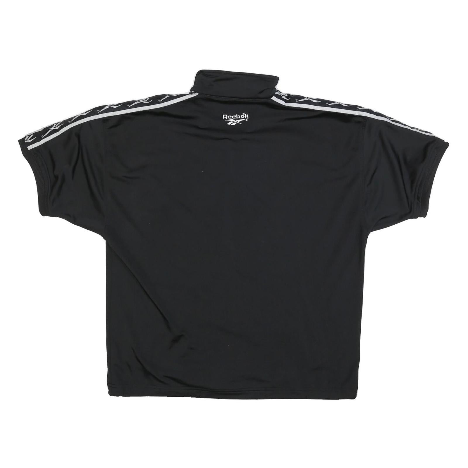 REEBOK Mens Black & White Track Jacket L Polyester Blend Zip Short Sleeve
