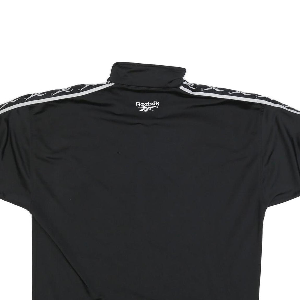 REEBOK Mens Black & White Track Jacket L Polyester Blend Zip Short Sleeve