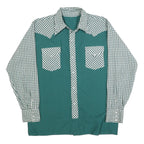 Mens Green & White Check Pattern Cotton Blend Shirt L Long Sleeve Pocket Button