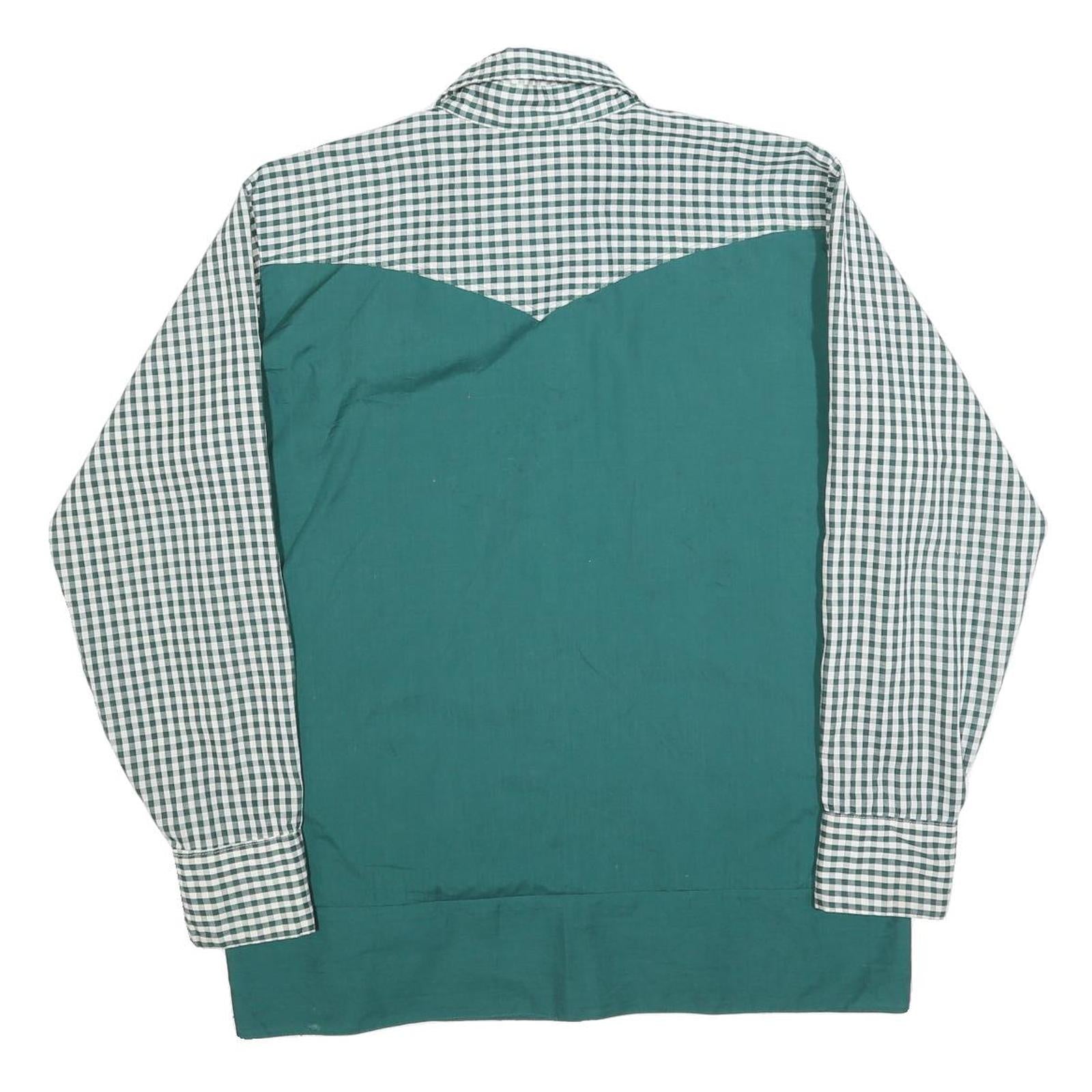Mens Green & White Check Pattern Cotton Blend Shirt L Long Sleeve Pocket Button