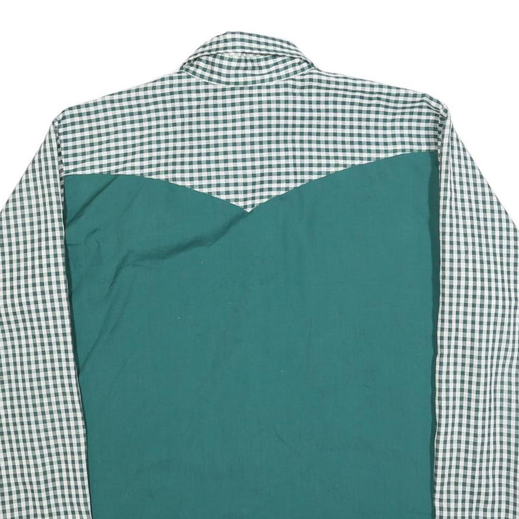 Mens Green & White Check Pattern Cotton Blend Shirt L Long Sleeve Pocket Button