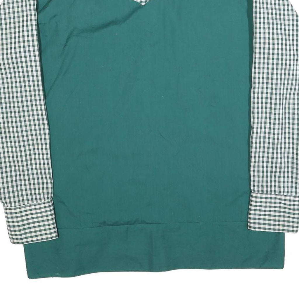 Mens Green & White Check Pattern Cotton Blend Shirt L Long Sleeve Pocket Button