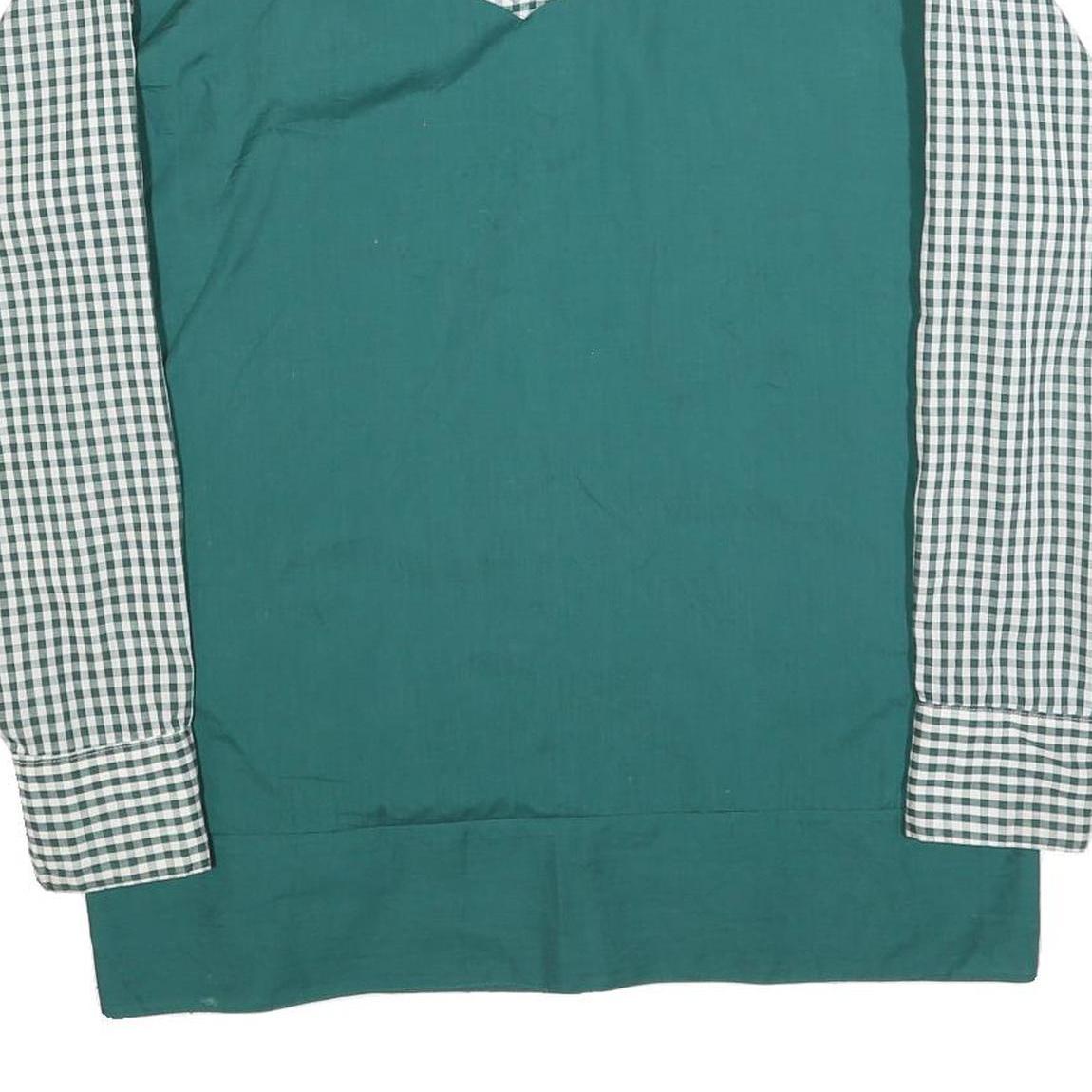 Mens Green & White Check Pattern Cotton Blend Shirt L Long Sleeve Pocket Button
