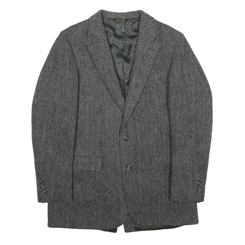 HARRIS TWEED Mens Grey Wool Classic Jacket M Tweed Button Closure Tailored