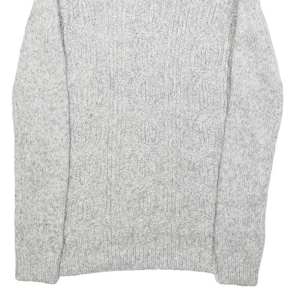 TOMMY HILFIGER Womens Grey Cable Knit Cotton Blend Jumper Crew Neck XS Soft Warm