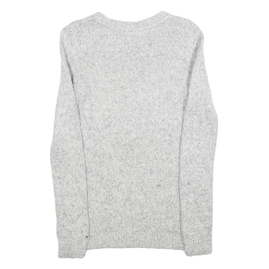 TOMMY HILFIGER Womens Grey Cable Knit Cotton Blend Jumper Crew Neck XS Soft Warm