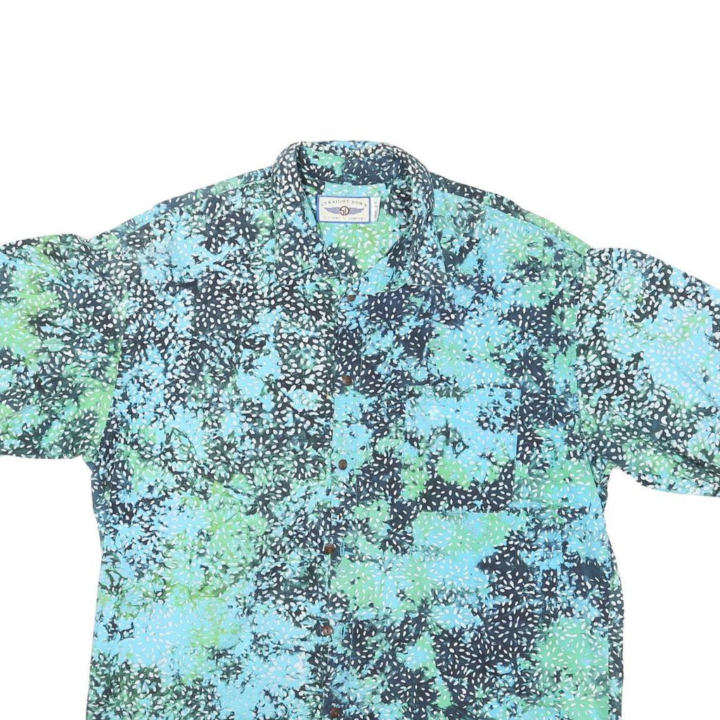 STRAIGHT DOWN Mens Blue & Green Cotton Blend XL Shirt Casual Short Sleeve
