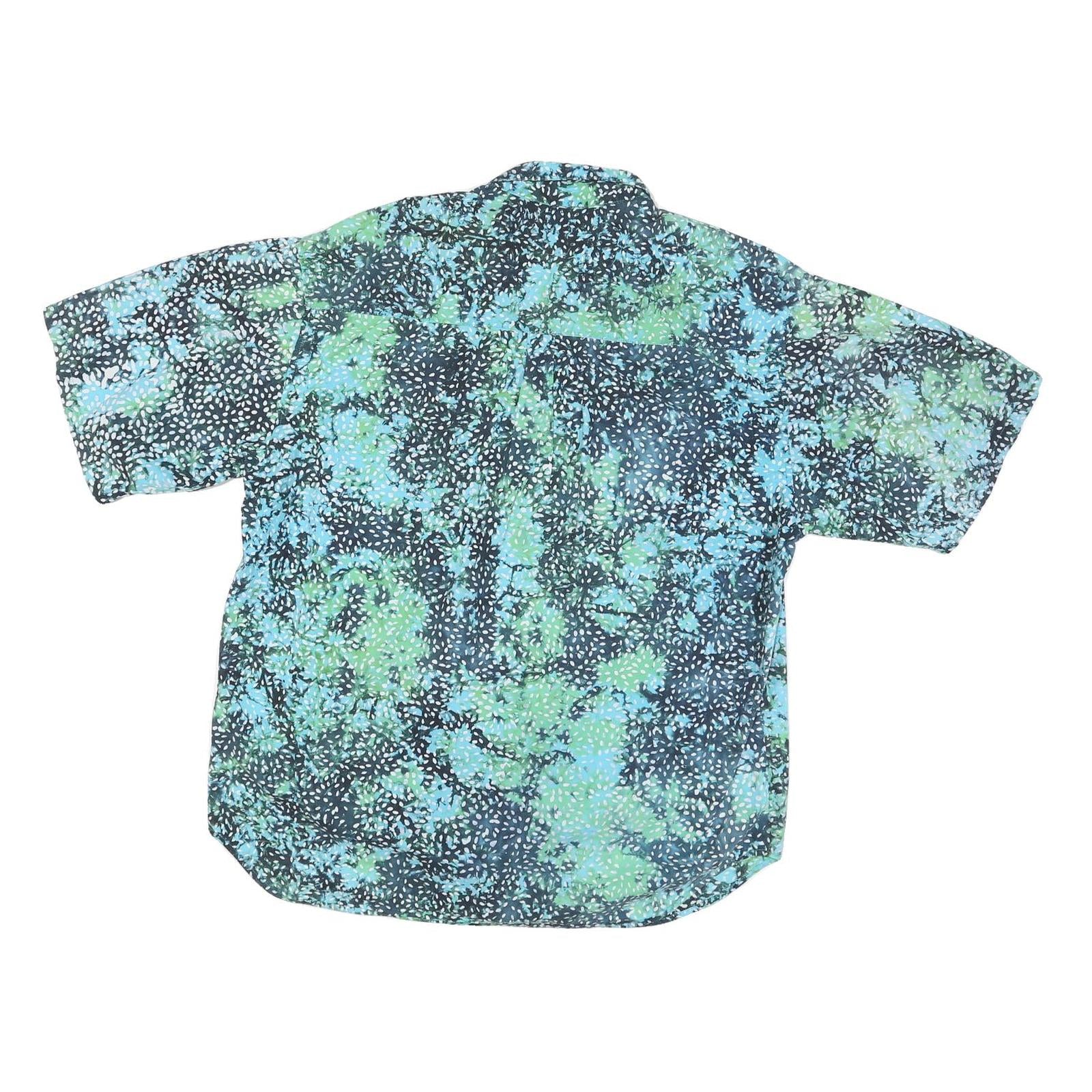 STRAIGHT DOWN Mens Blue & Green Cotton Blend XL Shirt Casual Short Sleeve