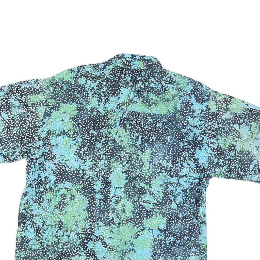 STRAIGHT DOWN Mens Blue & Green Cotton Blend XL Shirt Casual Short Sleeve