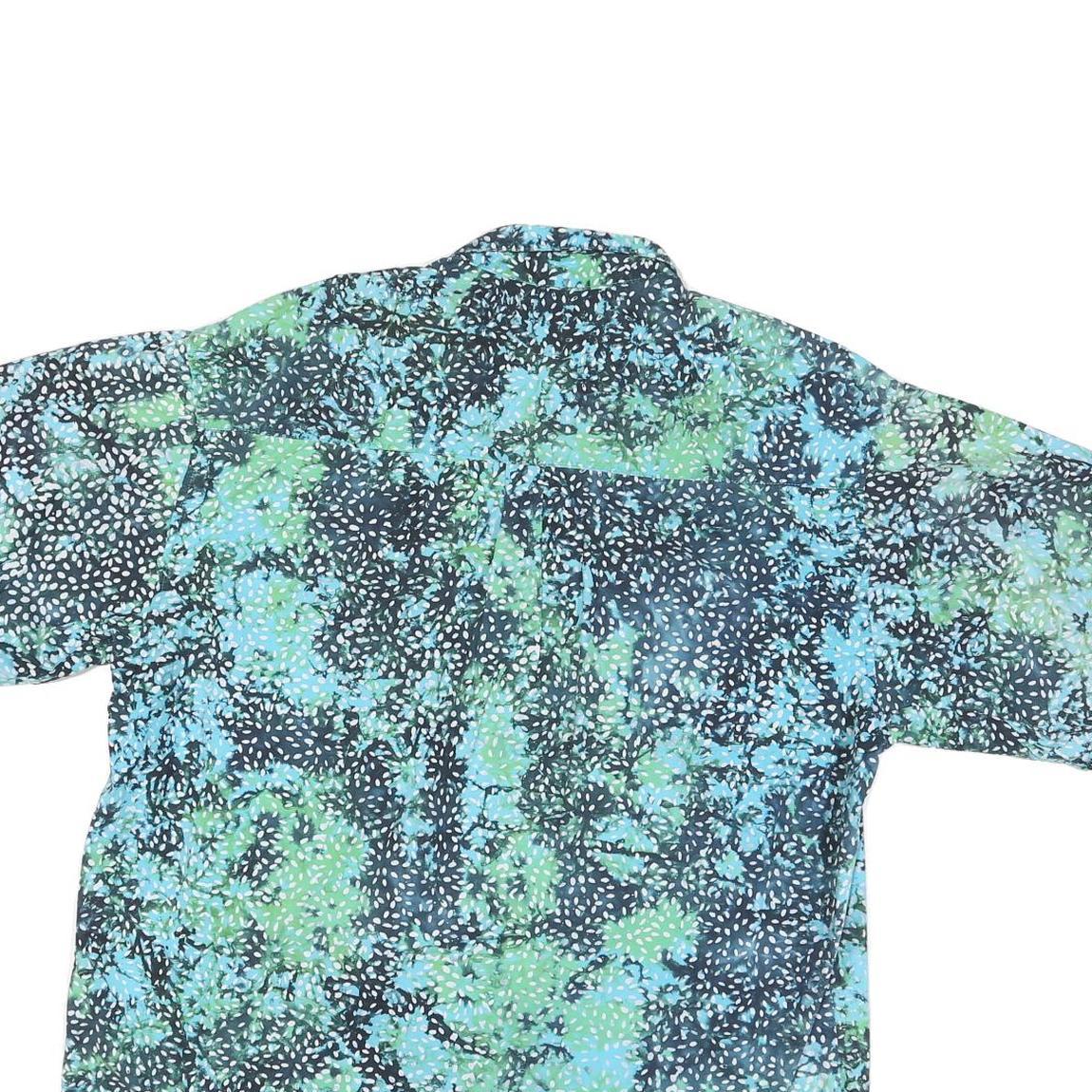 STRAIGHT DOWN Mens Blue & Green Cotton Blend XL Shirt Casual Short Sleeve