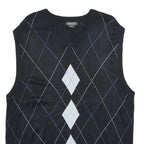 TRUST Mens Black Argyle Pattern V-Neck Chunky Knit XL Sleeveless Jumper Vest