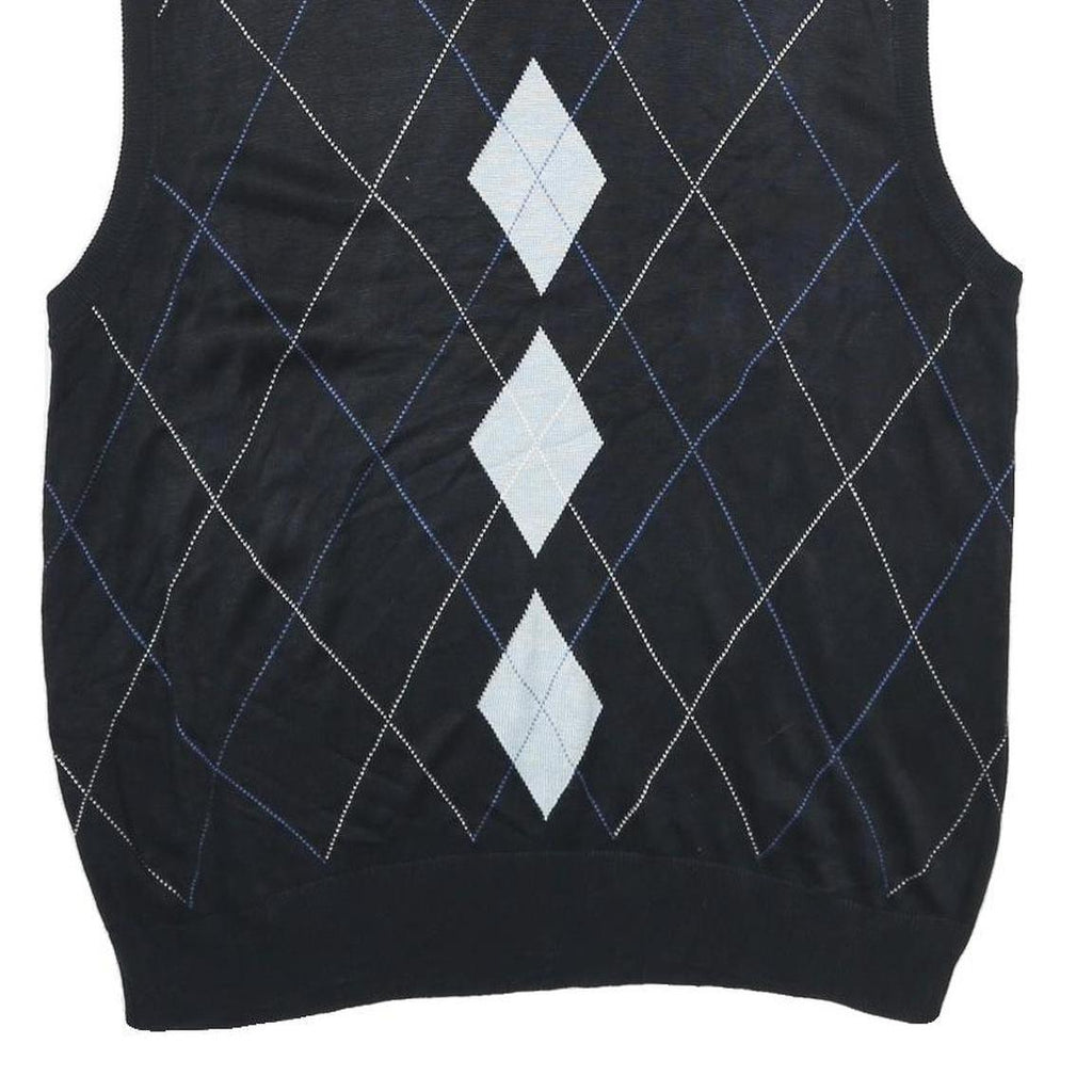 TRUST Mens Black Argyle Pattern V-Neck Chunky Knit XL Sleeveless Jumper Vest