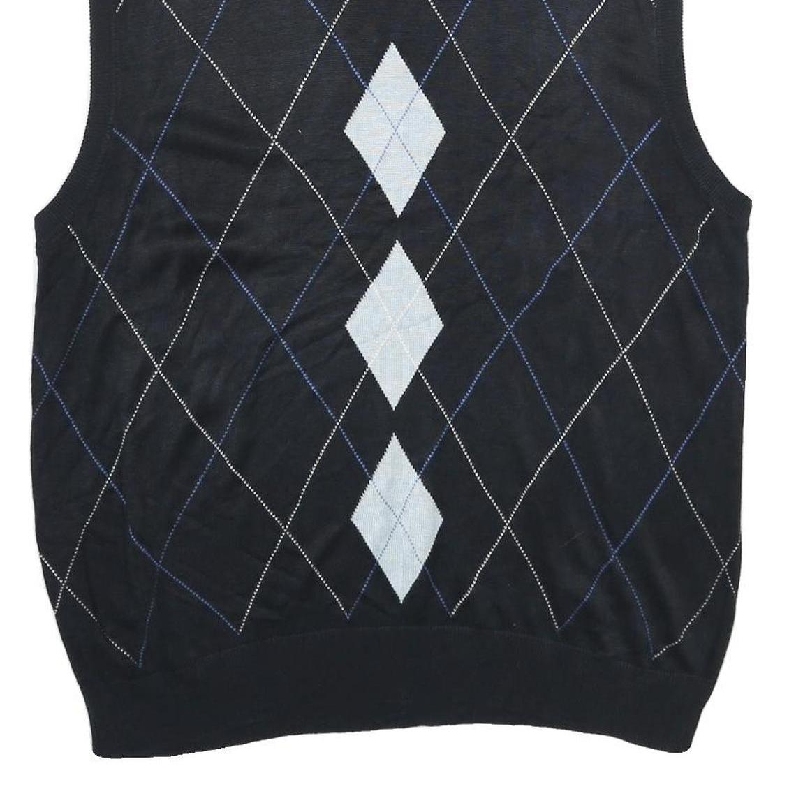 TRUST Mens Black Argyle Pattern V-Neck Chunky Knit XL Sleeveless Jumper Vest