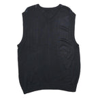 TRUST Mens Black Argyle Pattern V-Neck Chunky Knit XL Sleeveless Jumper Vest