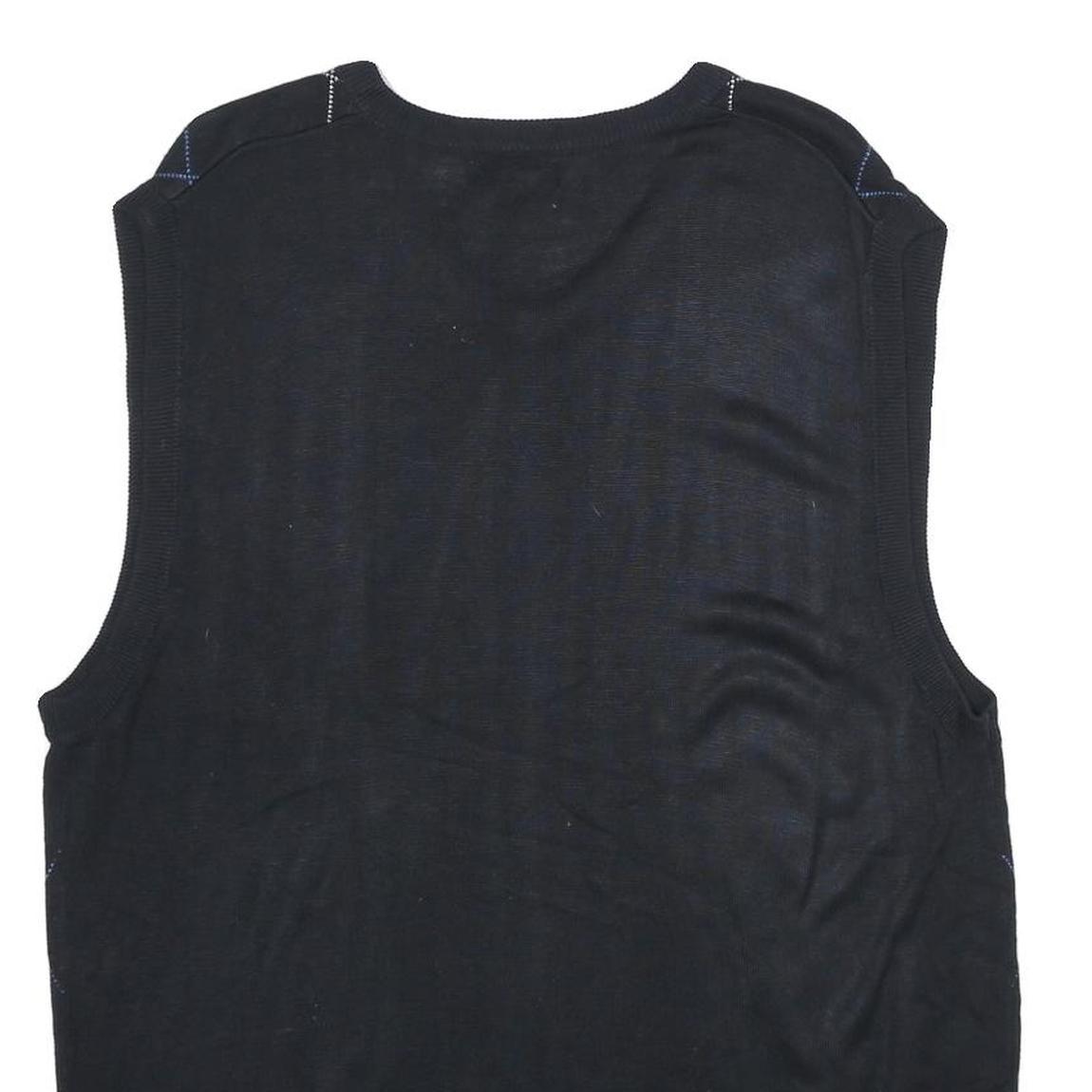 TRUST Mens Black Argyle Pattern V-Neck Chunky Knit XL Sleeveless Jumper Vest