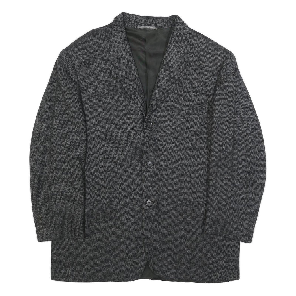 BALLY Mens Grey Herringbone Wool Blend Classic Jacket XL Button Formal Outerwear