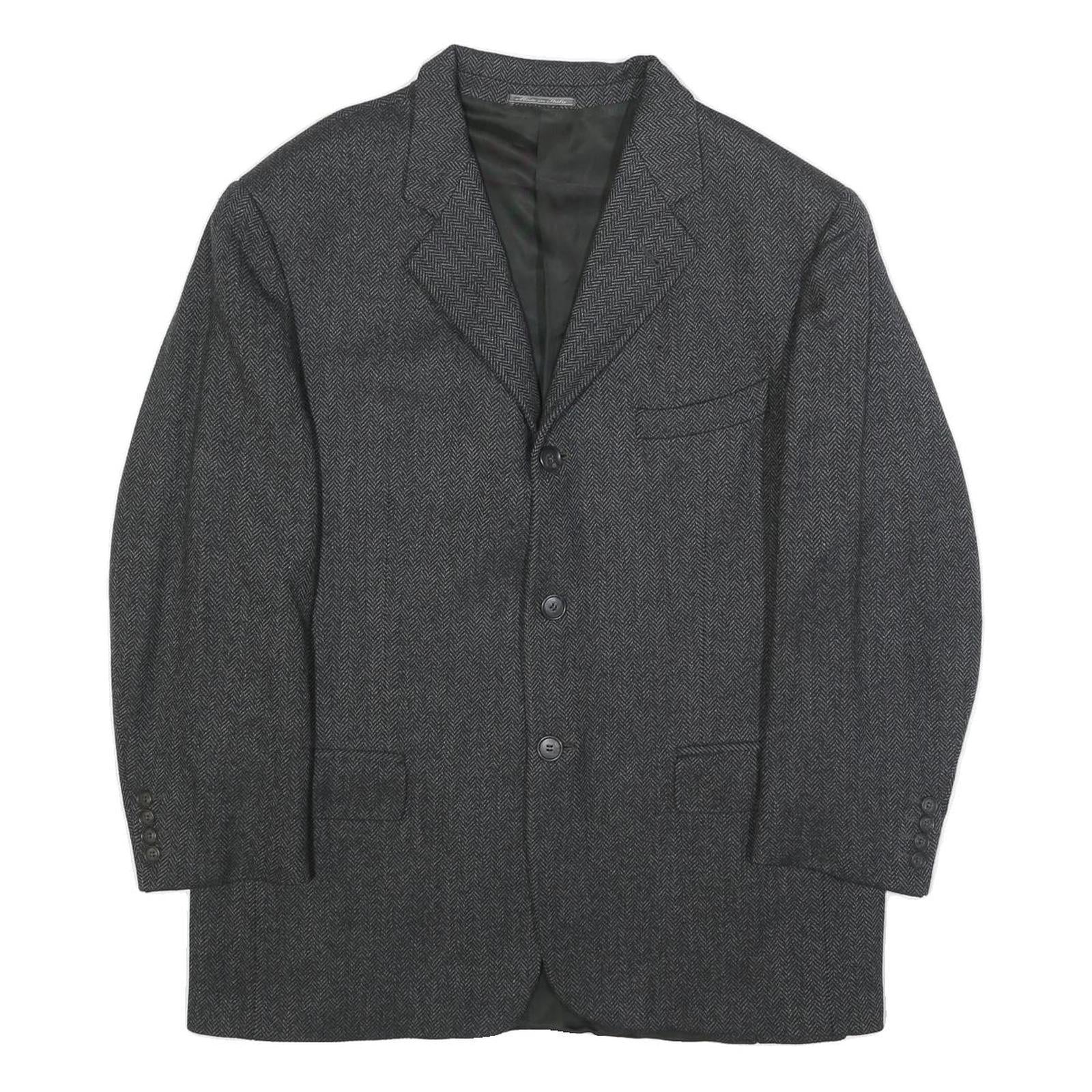 BALLY Mens Grey Herringbone Wool Blend Classic Jacket XL Button Formal Outerwear