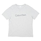 CALVIN KLEIN Mens Grey T-Shirt L Short Sleeve Crew Neck Logo Print Cotton Blend