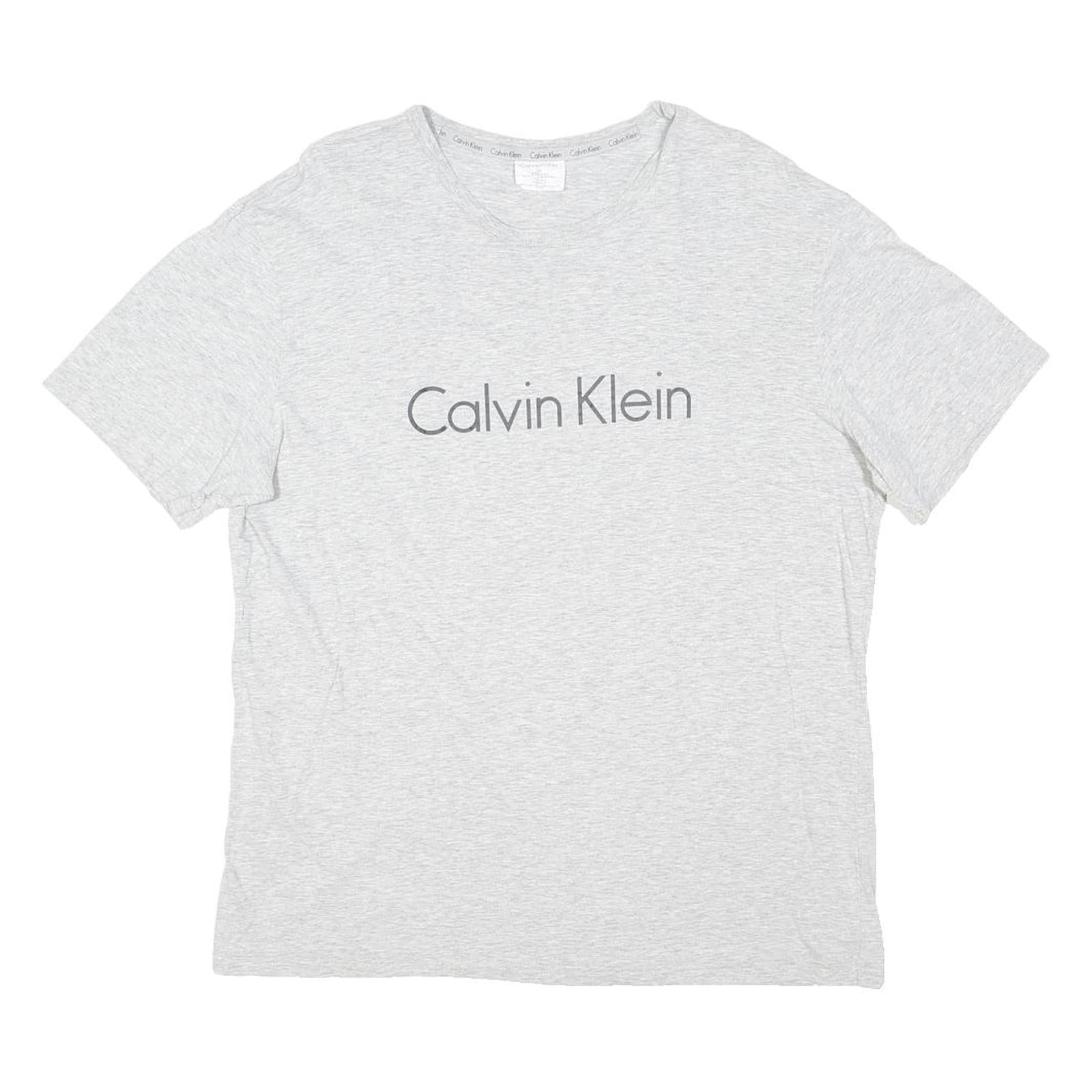 CALVIN KLEIN Mens Grey T-Shirt L Short Sleeve Crew Neck Logo Print Cotton Blend