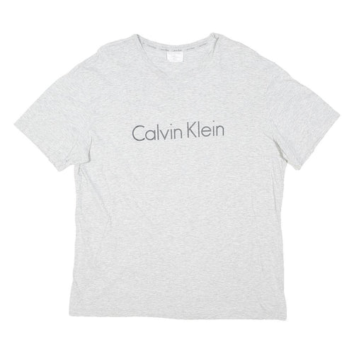 CALVIN KLEIN Mens Grey T-Shirt L Short Sleeve Crew Neck Logo Print Cotton Blend