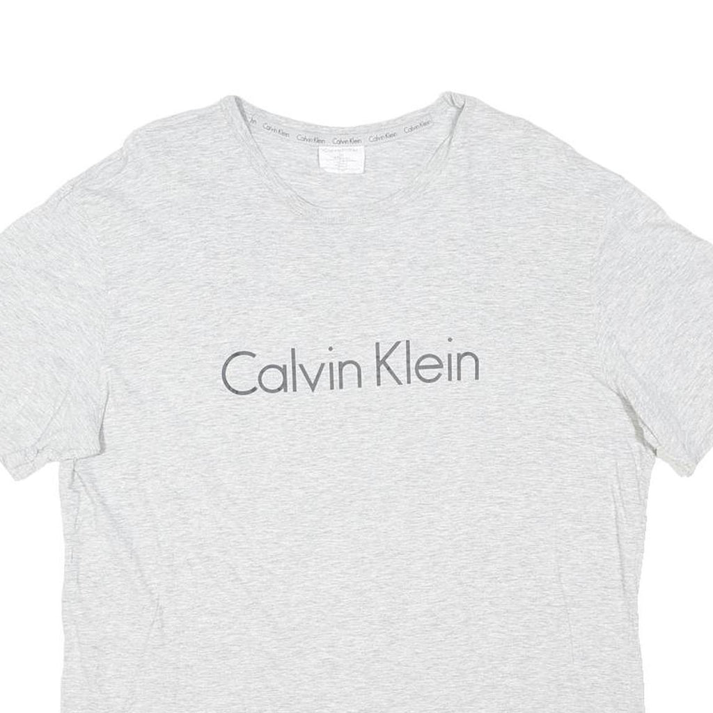 CALVIN KLEIN Mens Grey T-Shirt L Short Sleeve Crew Neck Logo Print Cotton Blend