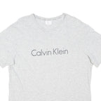 CALVIN KLEIN Mens Grey T-Shirt L Short Sleeve Crew Neck Logo Print Cotton Blend