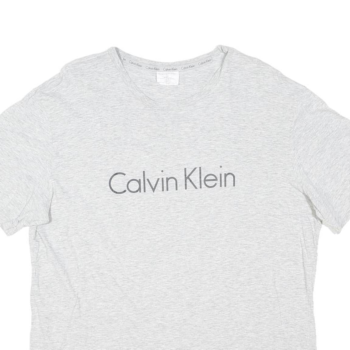 CALVIN KLEIN Mens Grey T-Shirt L Short Sleeve Crew Neck Logo Print Cotton Blend