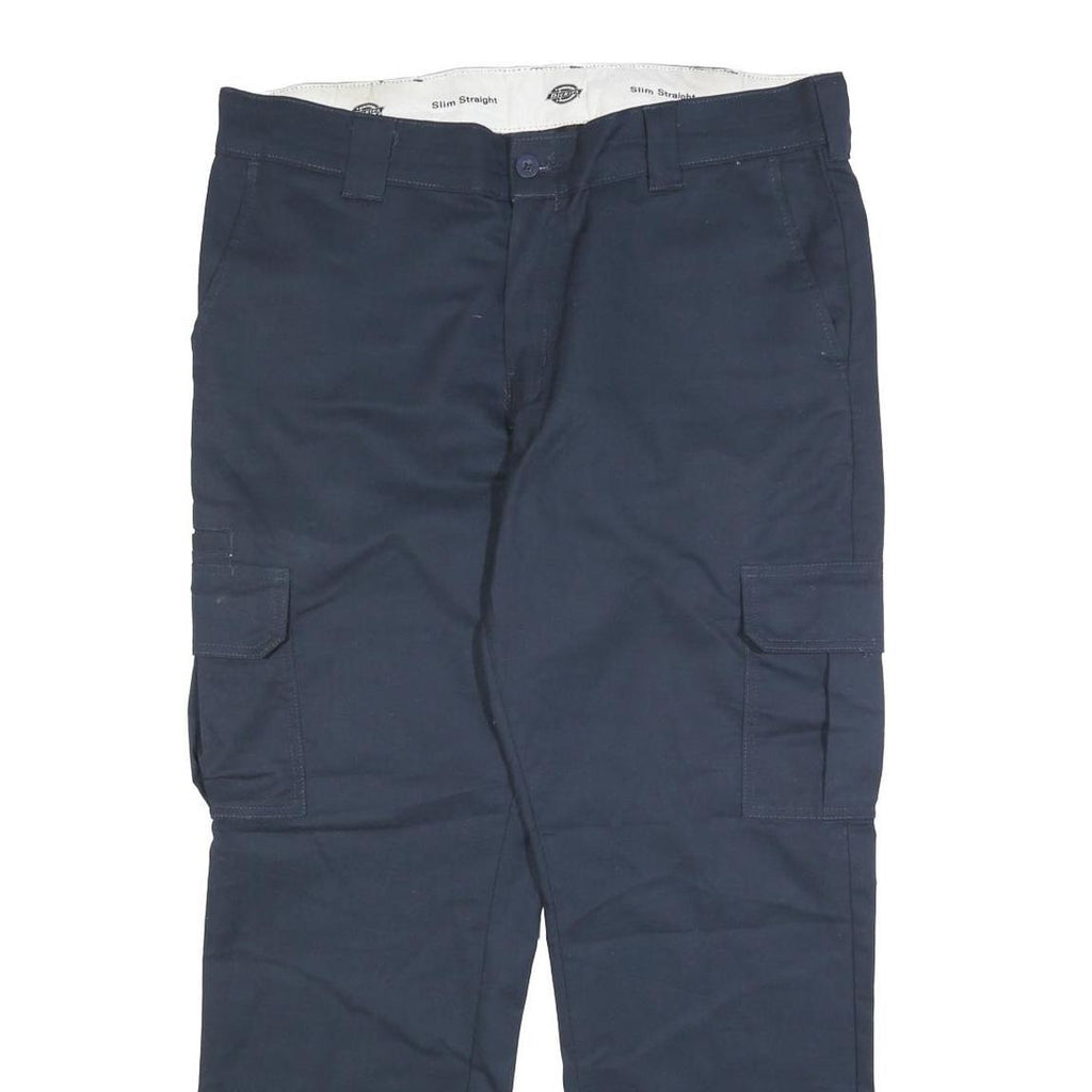 DICKIES Mens Cotton Blend Navy Slim Straight Cargo Trousers W36 L30 Workwear
