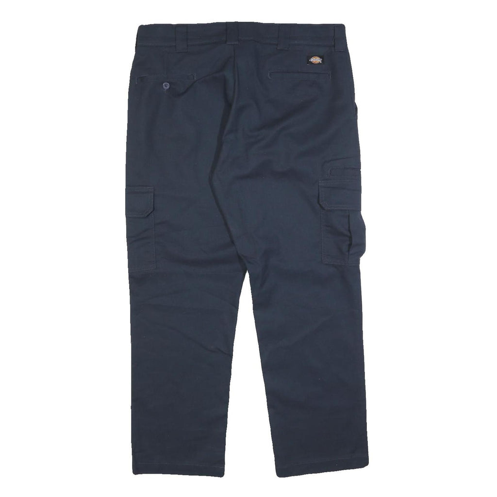 DICKIES Mens Cotton Blend Navy Slim Straight Cargo Trousers W36 L30 Workwear