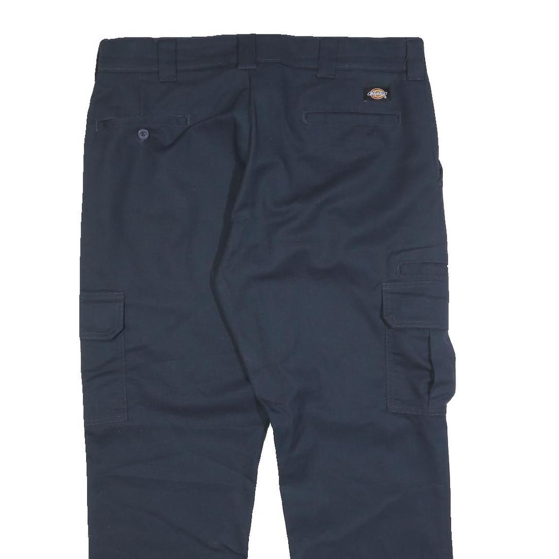 DICKIES Mens Cotton Blend Navy Slim Straight Cargo Trousers W36 L30 Workwear