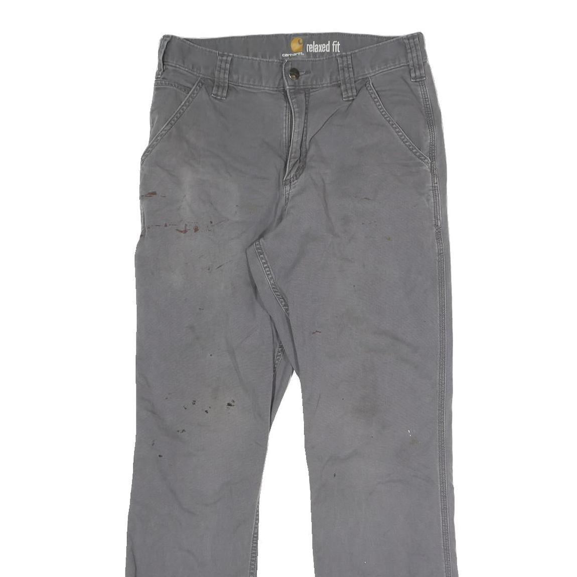 CARHARTT Mens Grey Regular Fit Straight Trousers Workwear W30 L29 Cotton Blend