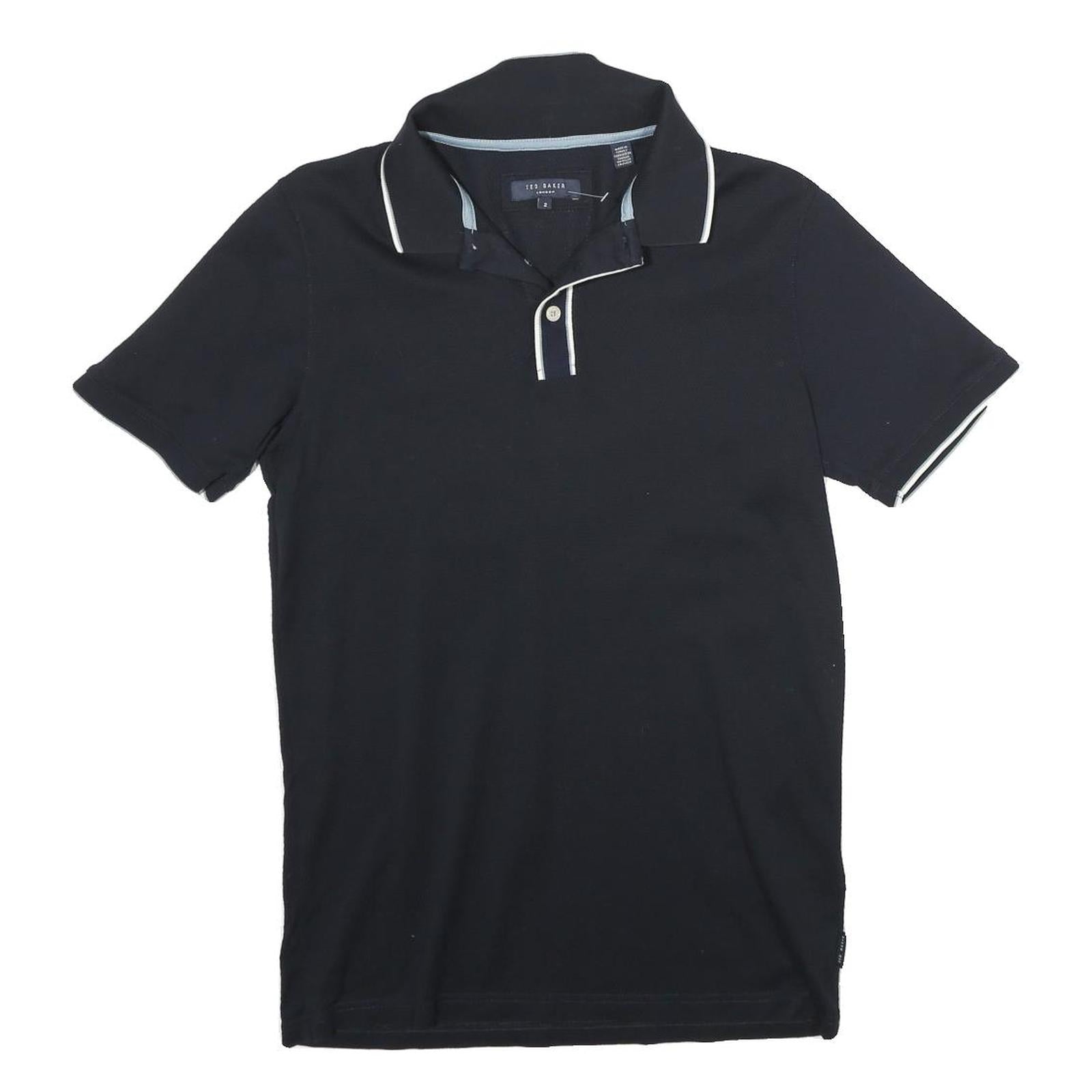 TED BAKER Mens Black Short Sleeve Plain Polo Shirt S Cotton Premium Casual