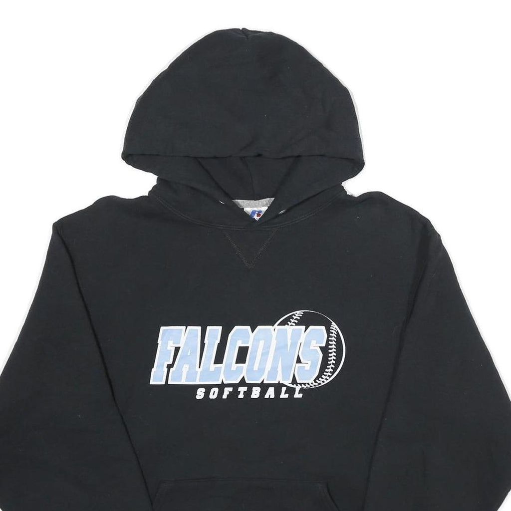 RUSSELL ATHLETIC Mens Black Falcons Softball Pullover Hoodie M Cotton Blend