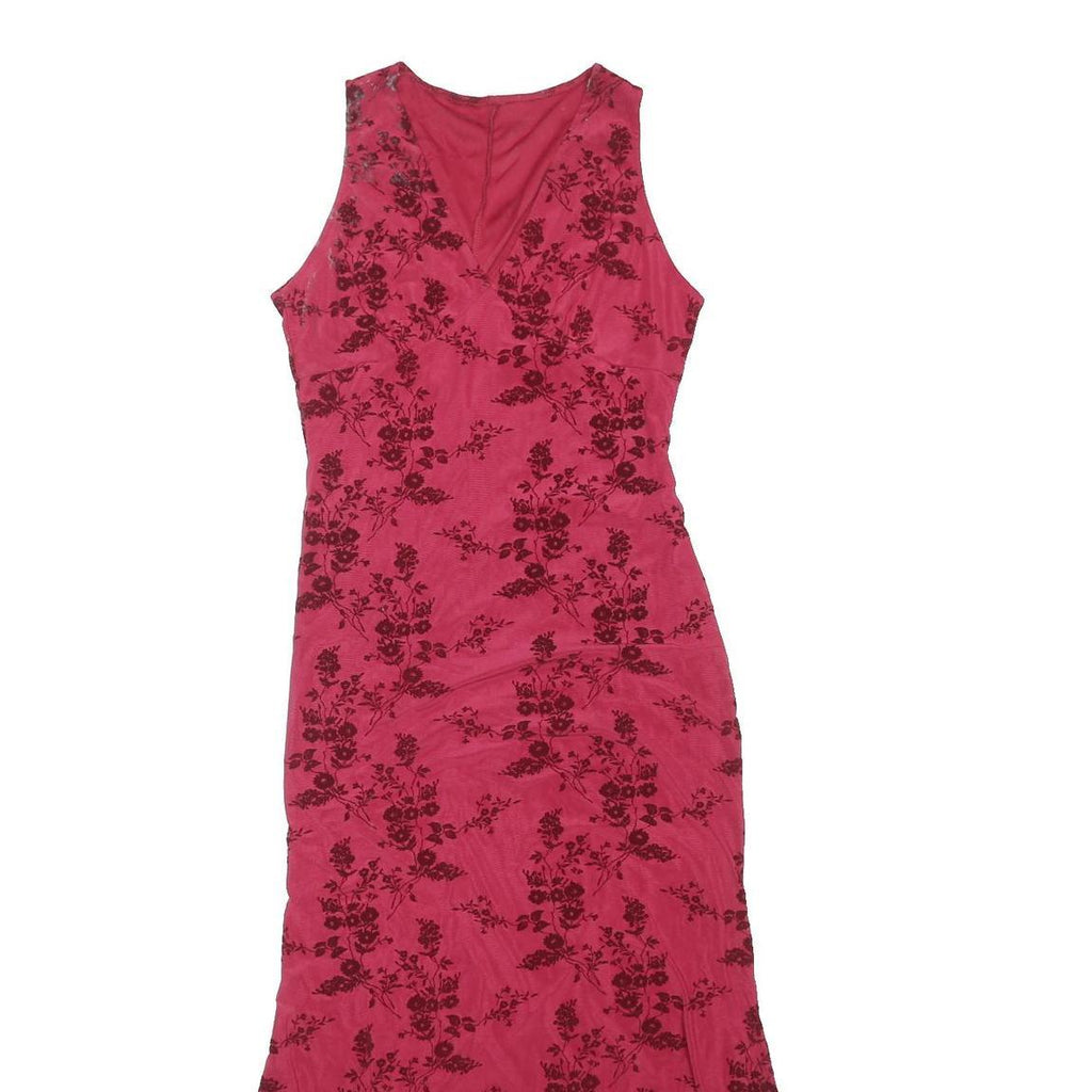 Womens Pink Floral Sleeveless Maxi Dress Polyester Blend V-Neck XL Summer