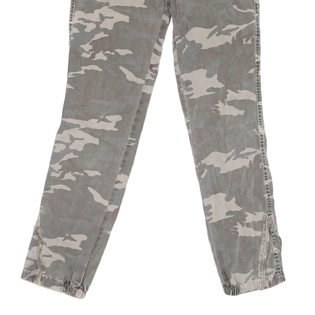 PLEASE Mens Cotton Blend Grey Camouflage Slim Skinny Trousers W30 L27 Casual Zip