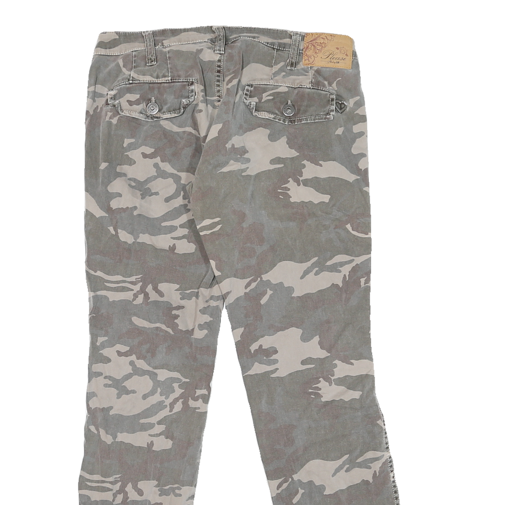 PLEASE Mens Cotton Blend Grey Camouflage Slim Skinny Trousers W30 L27 Casual Zip